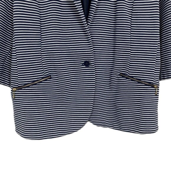 Reitmans Navy Blue & White Striped Blazer - Picture 2 of 8